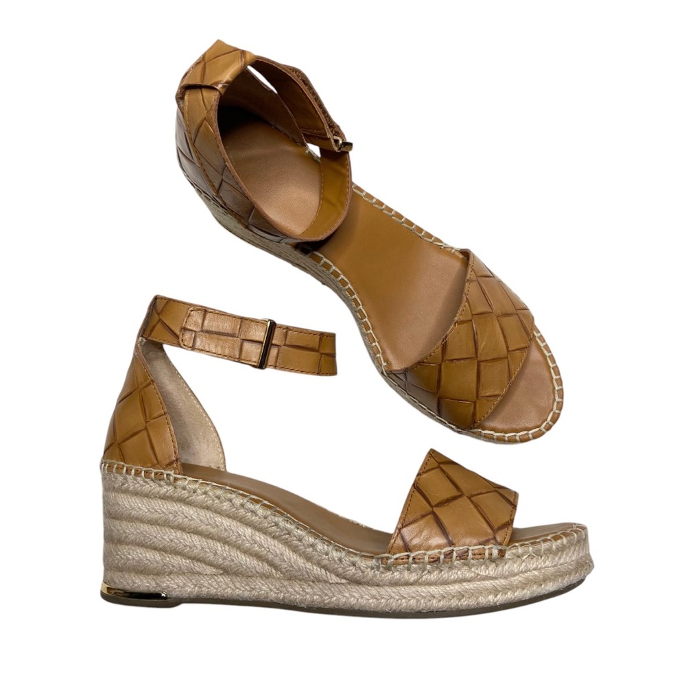 FRANCO SARTO Clemens Texture Leather Wedge Espadrille Sandals Size 11M